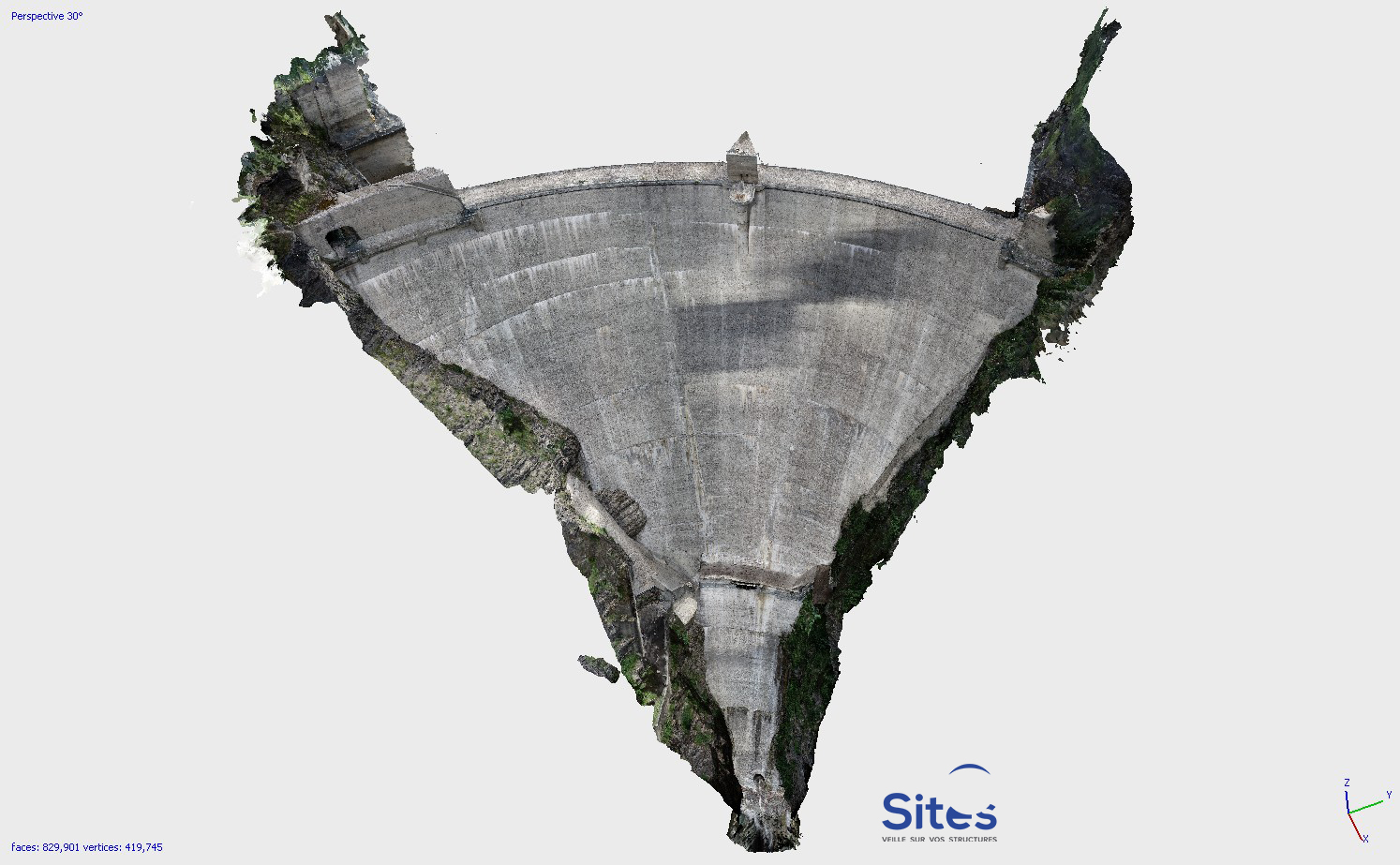 Modèle 3D de la face aval du Barrage du Sautet